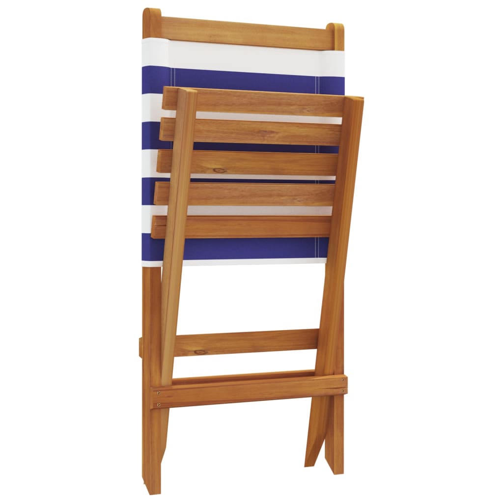 vidaXL Gartenstühle 2 Stk. Blau und Weiß Massivholz Akazie & Stoff