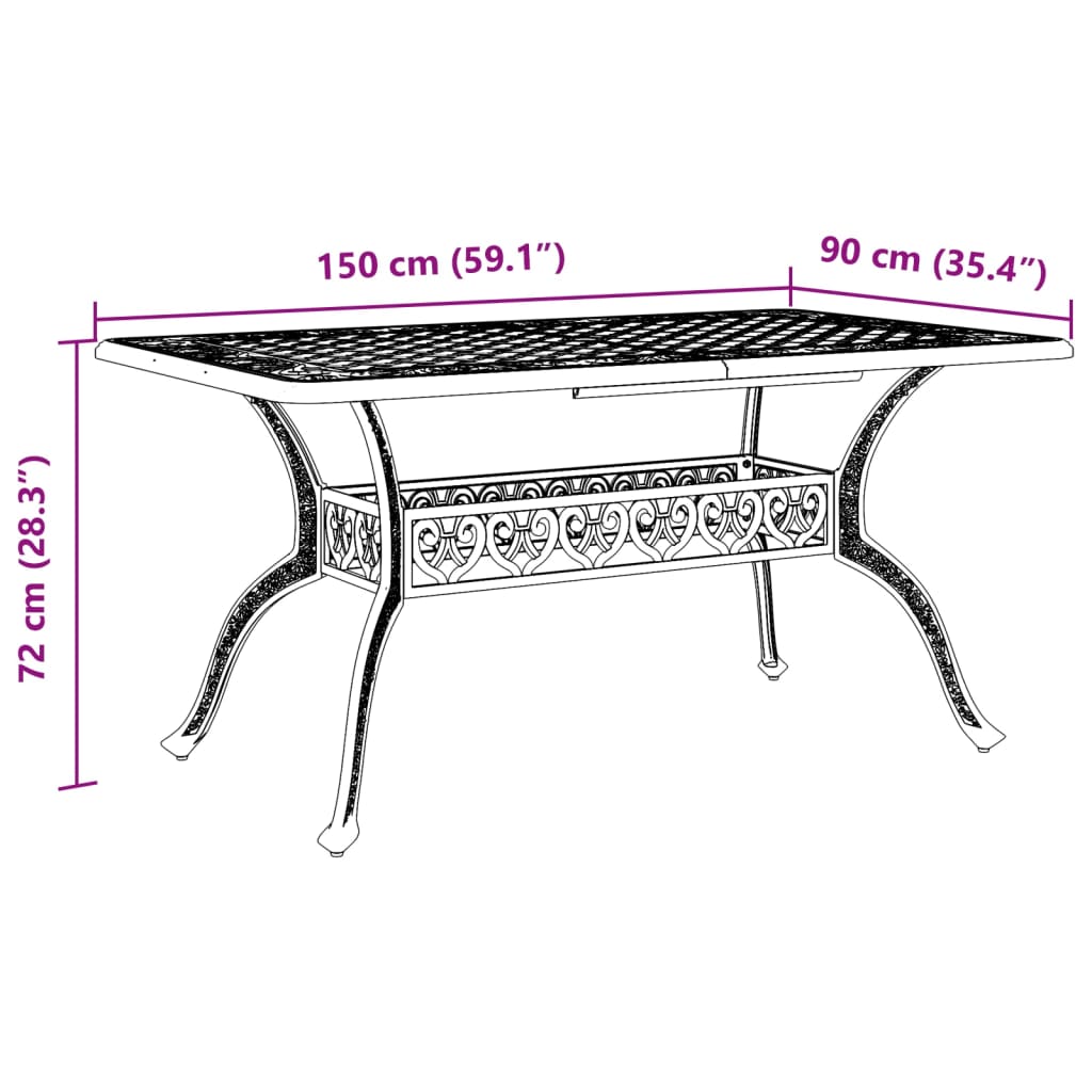 vidaXL Gartentisch Schwarz 150x90x72 cm Aluminiumguss