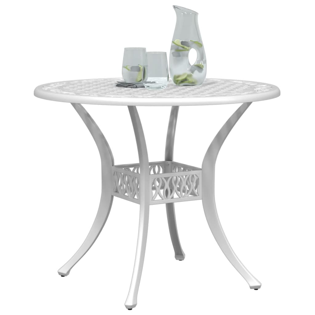 vidaXL Table de jardin blanc Ø90x75 cm en fonte d'aluminium