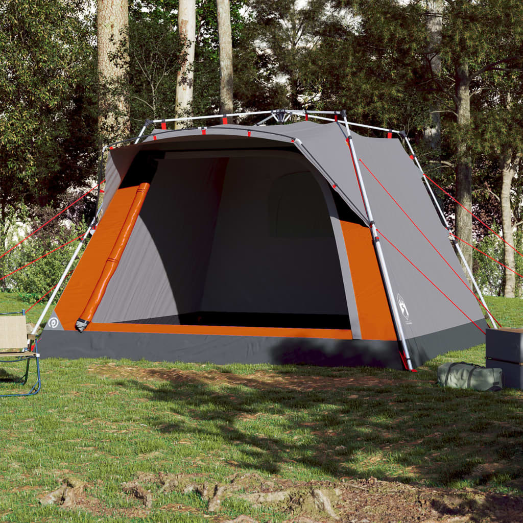 vidaXL Campingzelt 4 Personen Grau und Orange Quick Release