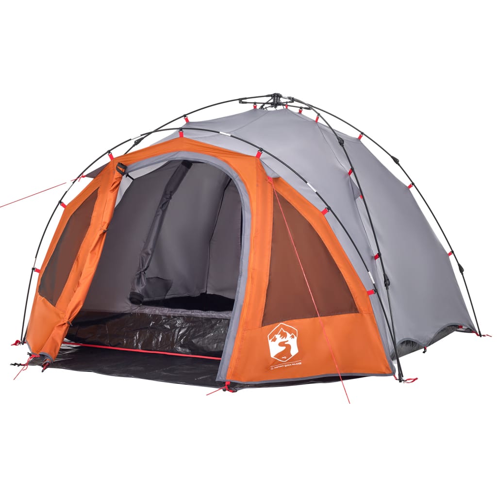 vidaXL Kuppel-Campingzelt 3 Personen Grau und Orange Quick Release