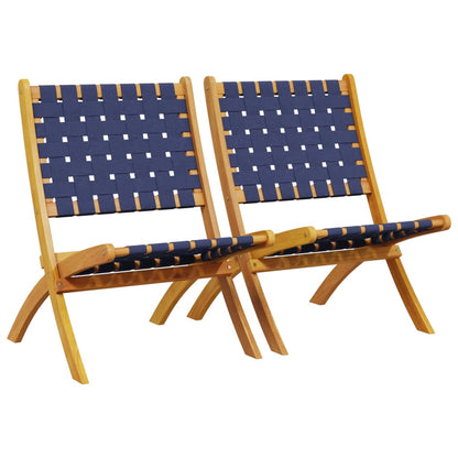 vidaXL Chaises de jardin 2 pcs Pliables Bleu foncé Bois d'acacia massif Tissu