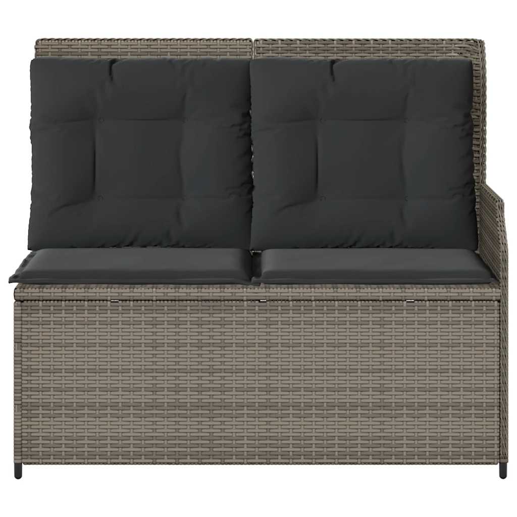 vidaXL Gartenbank Verstellbar mit Kissen Grau Poly Rattan
