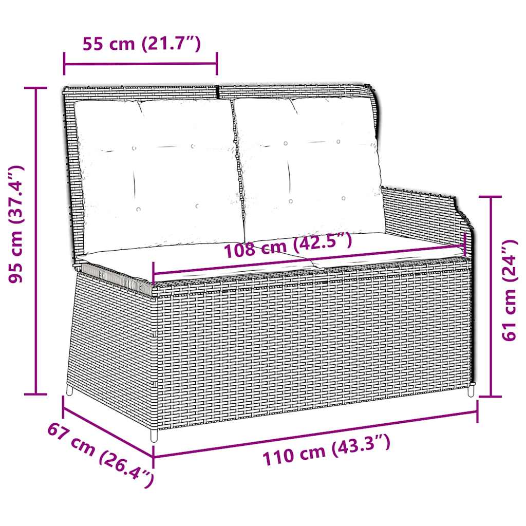 vidaXL Gartenbank Verstellbar mit Kissen Beige Poly Rattan