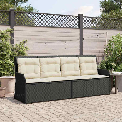 vidaXL Banc de jardin réglable avec coussin Résine tressée noire