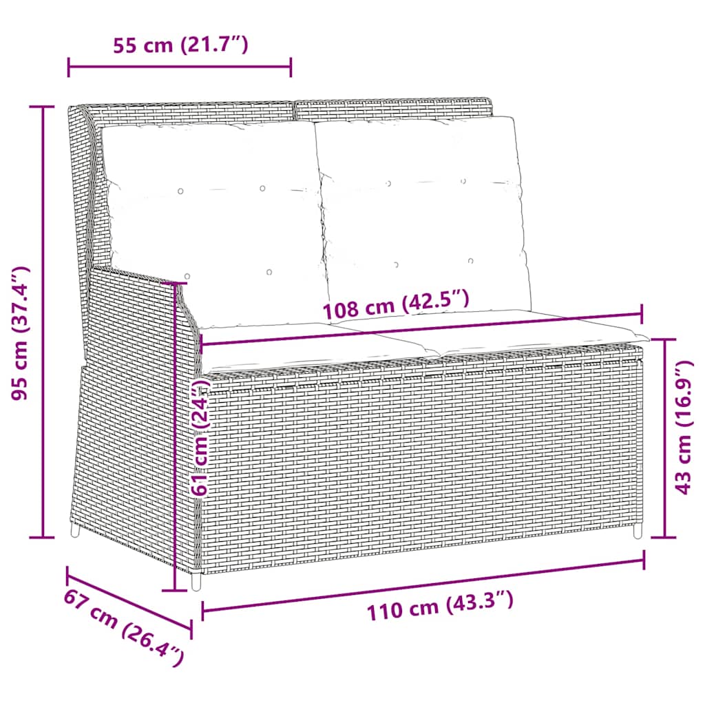 vidaXL Banc de jardin réglable avec coussin Résine tressée noire