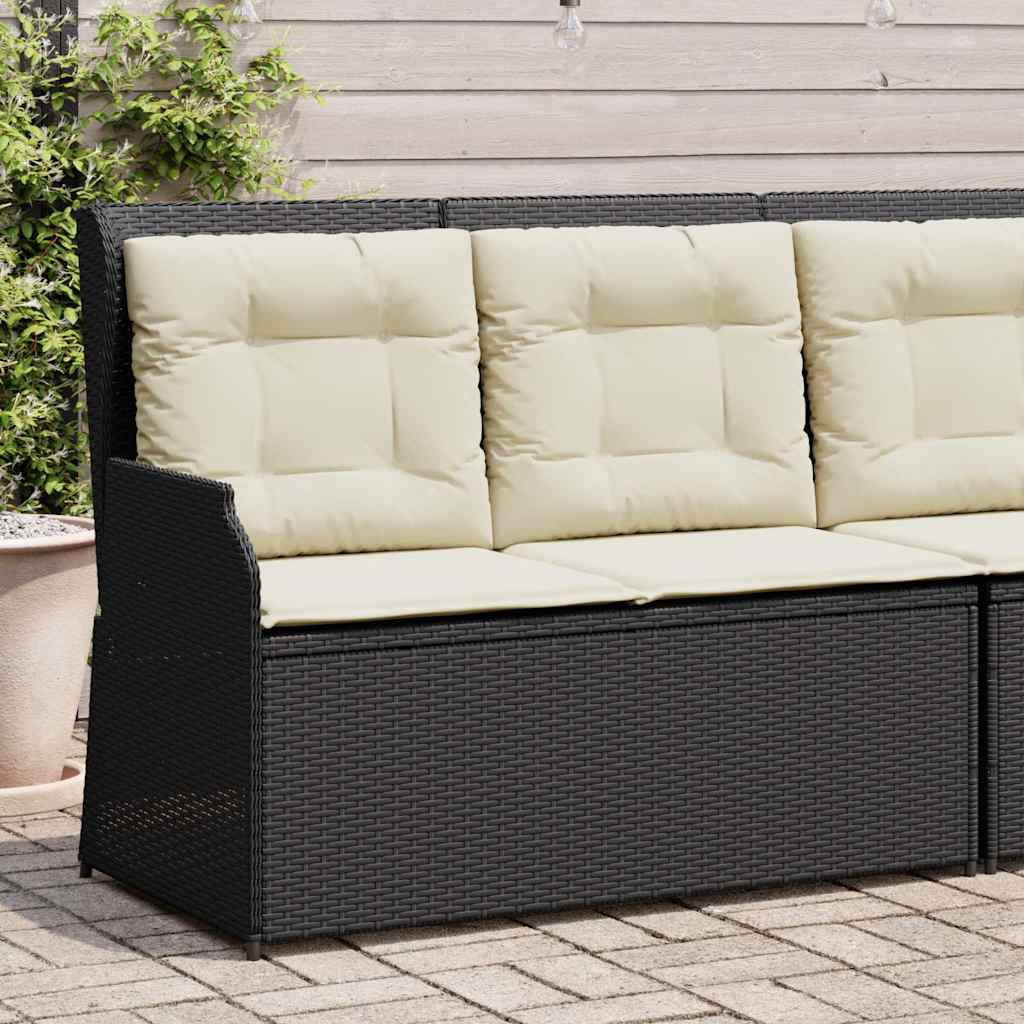 vidaXL Banc de jardin réglable avec coussin Résine tressée noire