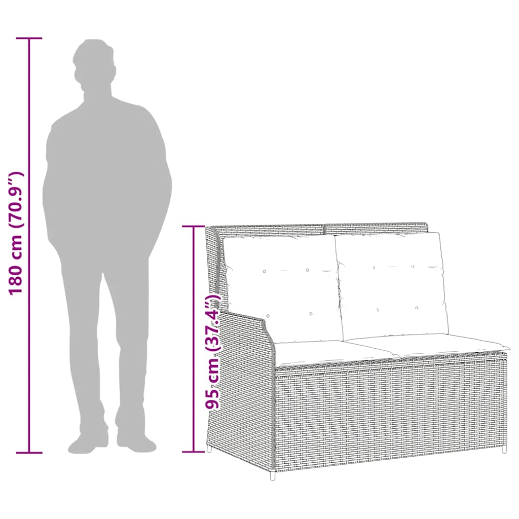 vidaXL Gartenbank Verstellbar mit Kissen Braun Poly Rattan