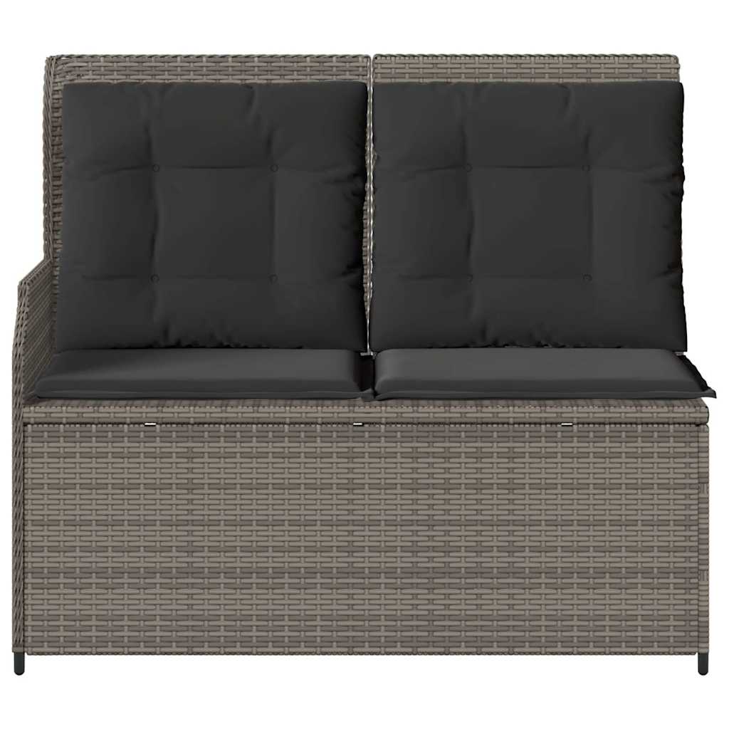 vidaXL Gartenbank Verstellbar mit Kissen Grau Poly Rattan