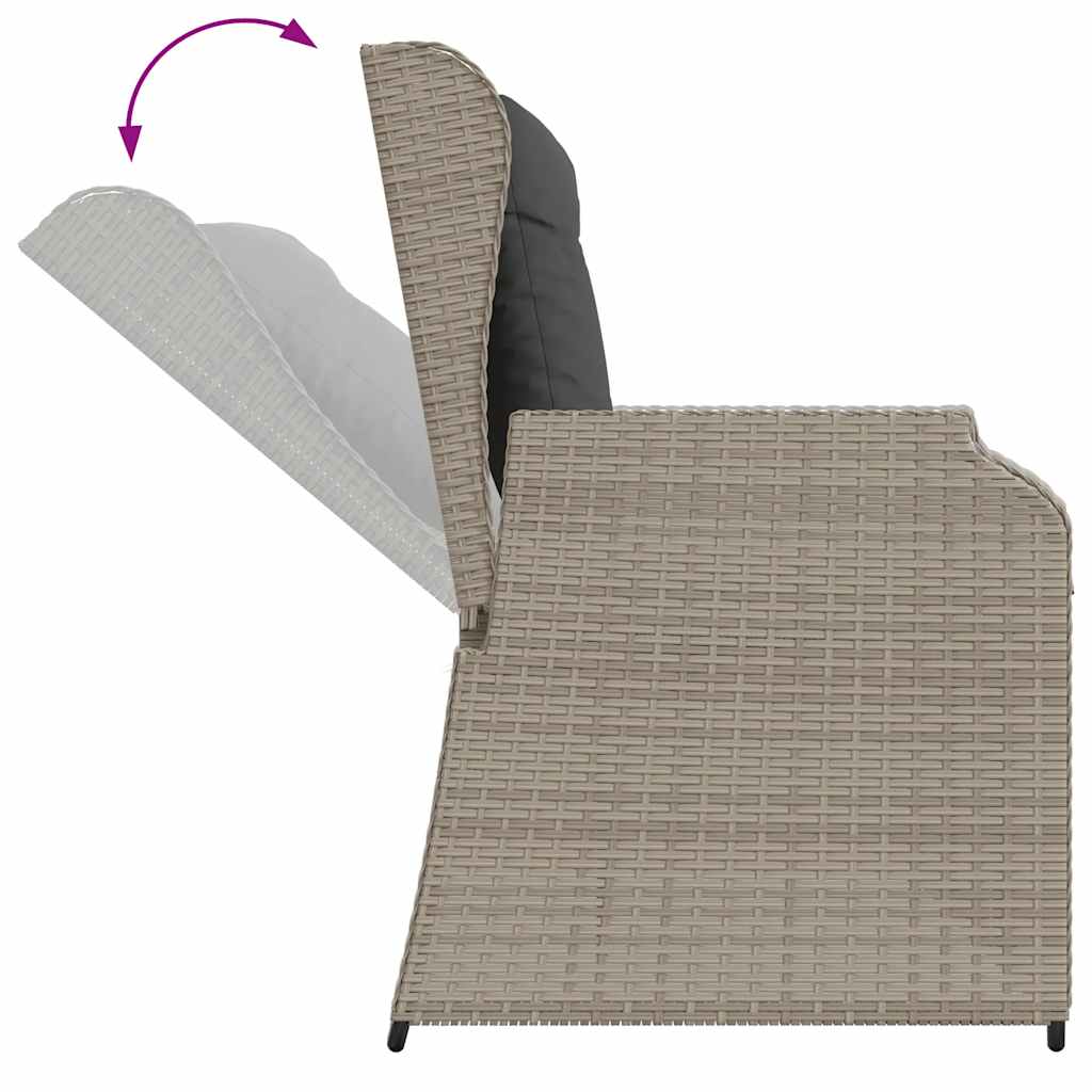 vidaXL Gartenbank Verstellbar mit Kissen Hellgrau Poly Rattan