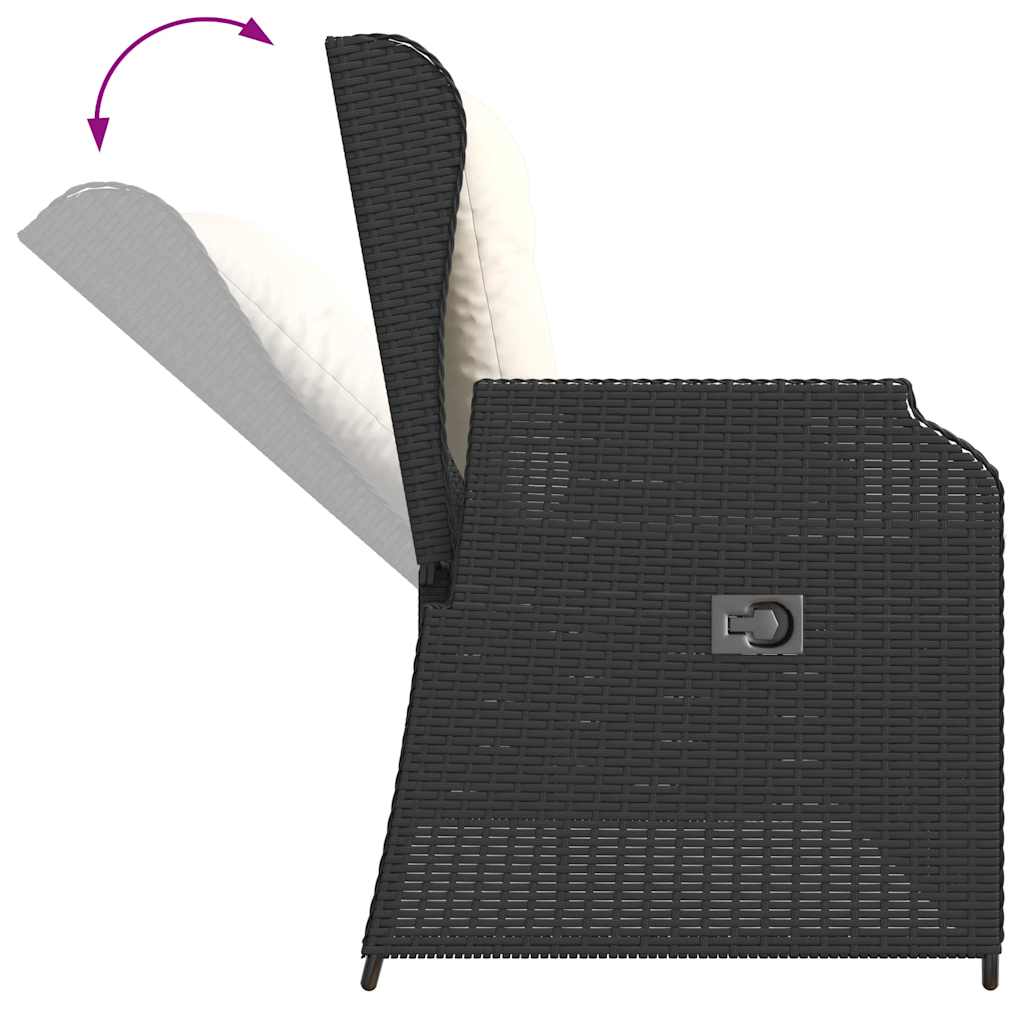 vidaXL Gartenbank Verstellbar mit Kissen Schwarz Poly Rattan