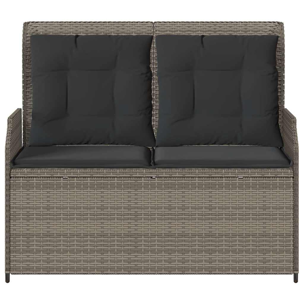 vidaXL Gartenbank Verstellbar mit Kissen Grau Poly Rattan