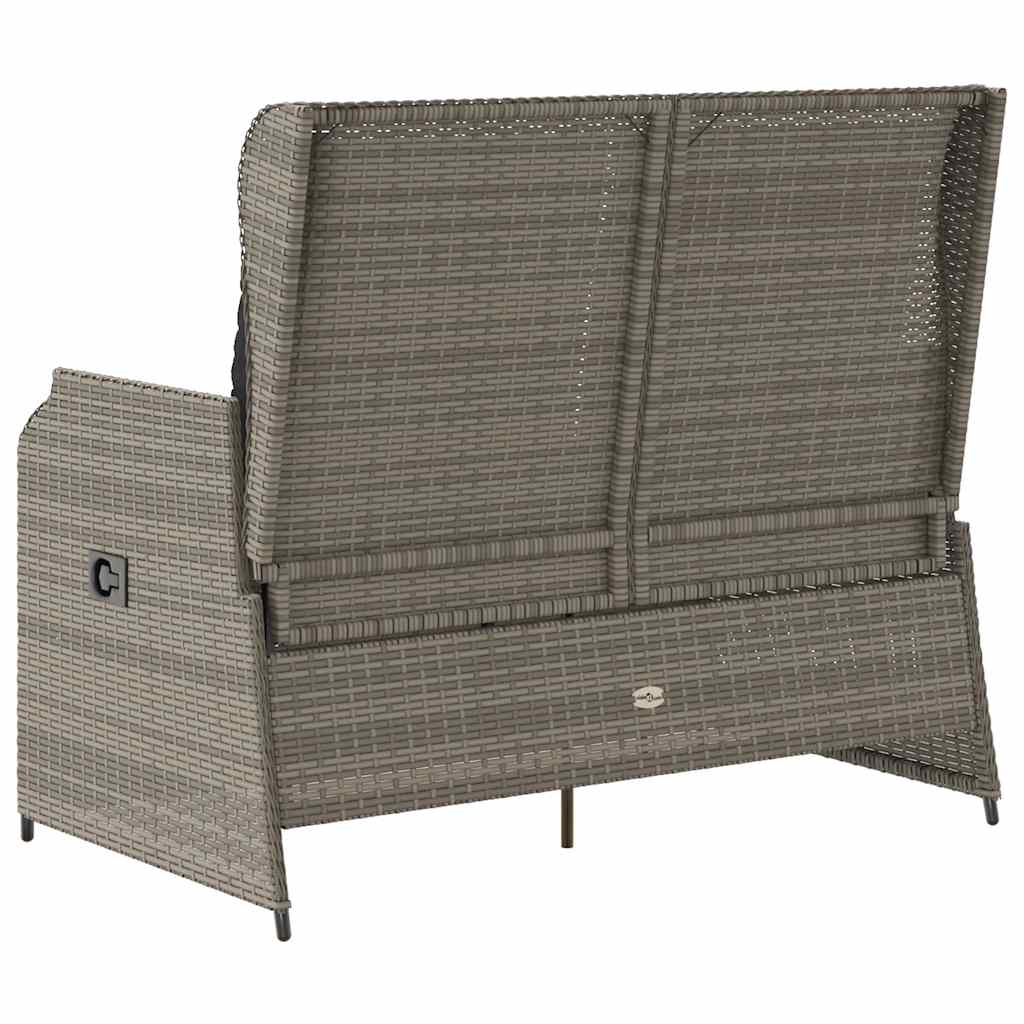 vidaXL Gartenbank Verstellbar mit Kissen Grau Poly Rattan