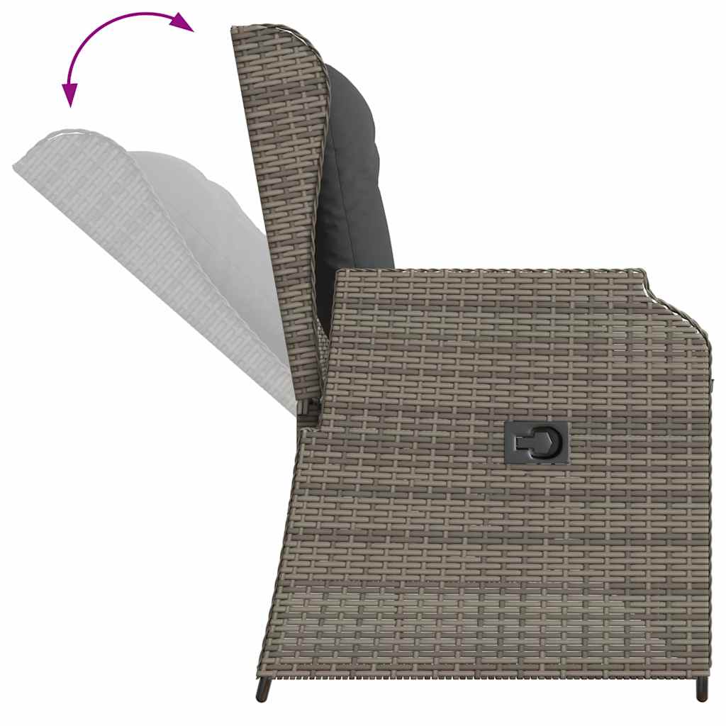 vidaXL Gartenbank Verstellbar mit Kissen Grau Poly Rattan