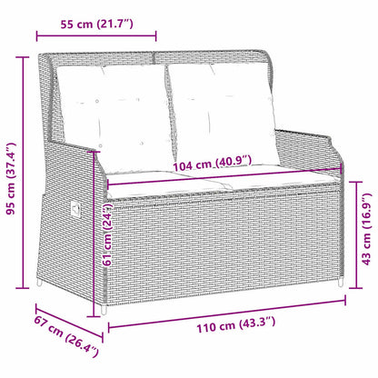 vidaXL Gartenbank Verstellbar mit Kissen Grau Poly Rattan