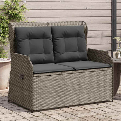 vidaXL Gartenbank Verstellbar mit Kissen Grau Poly Rattan