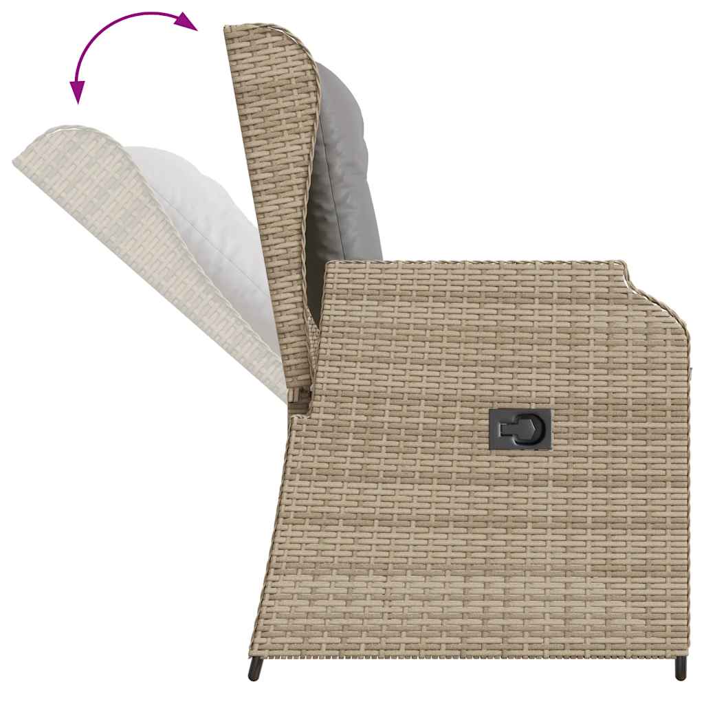 vidaXL Gartenbank Verstellbar mit Kissen Beige Poly Rattan