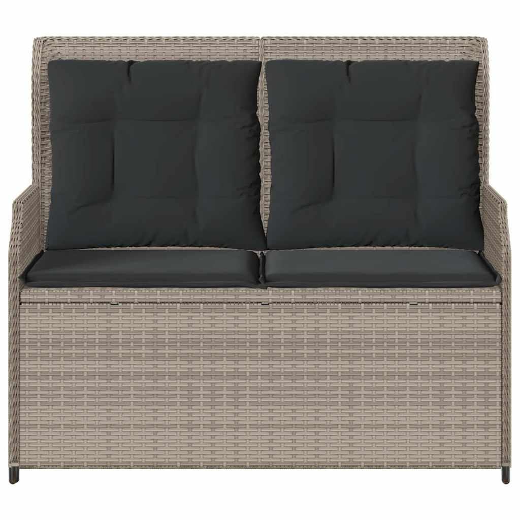 vidaXL Gartenbank Verstellbar mit Kissen Hellgrau Poly Rattan