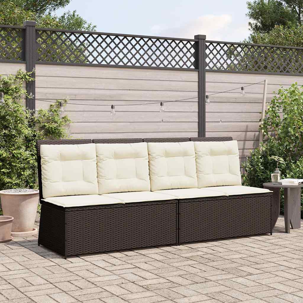 vidaXL Banc de jardin réglable avec coussins en polyrotin marron
