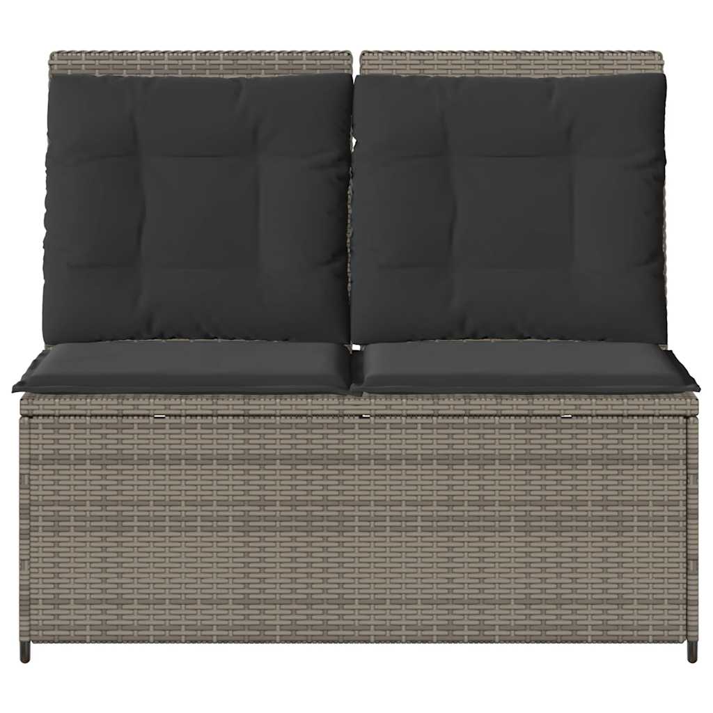 vidaXL Gartenbank Verstellbar mit Kissen Grau Poly Rattan