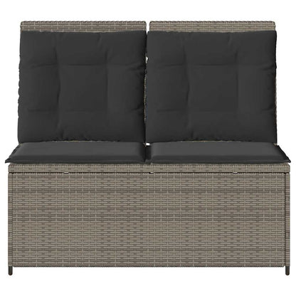 vidaXL Gartenbank Verstellbar mit Kissen Grau Poly Rattan