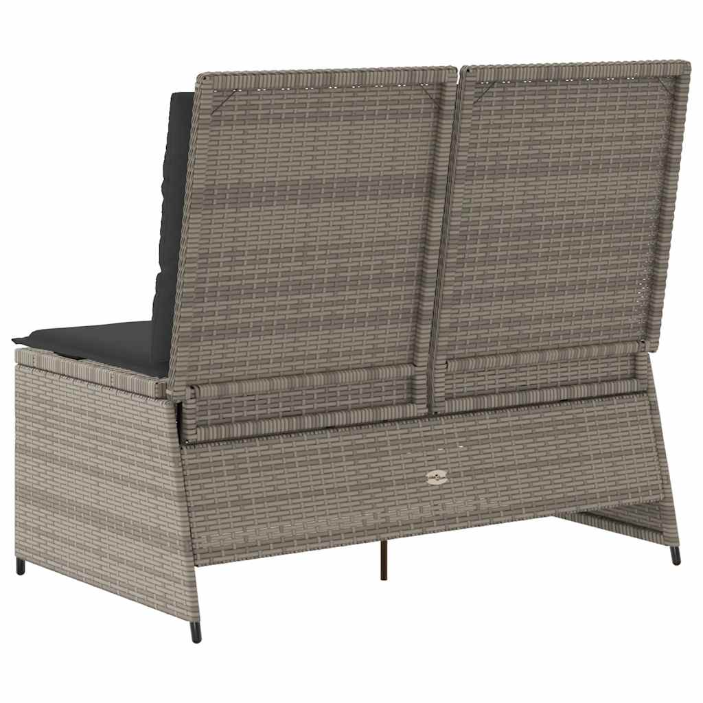 vidaXL Gartenbank Verstellbar mit Kissen Grau Poly Rattan