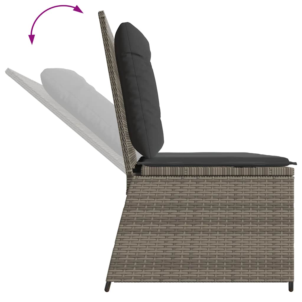 vidaXL Gartenbank Verstellbar mit Kissen Grau Poly Rattan