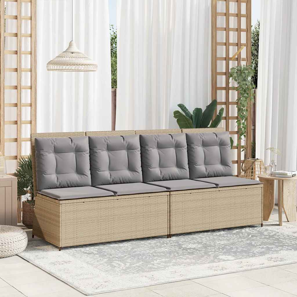 vidaXL Banc de jardin réglable avec coussins Beige Résine tressée