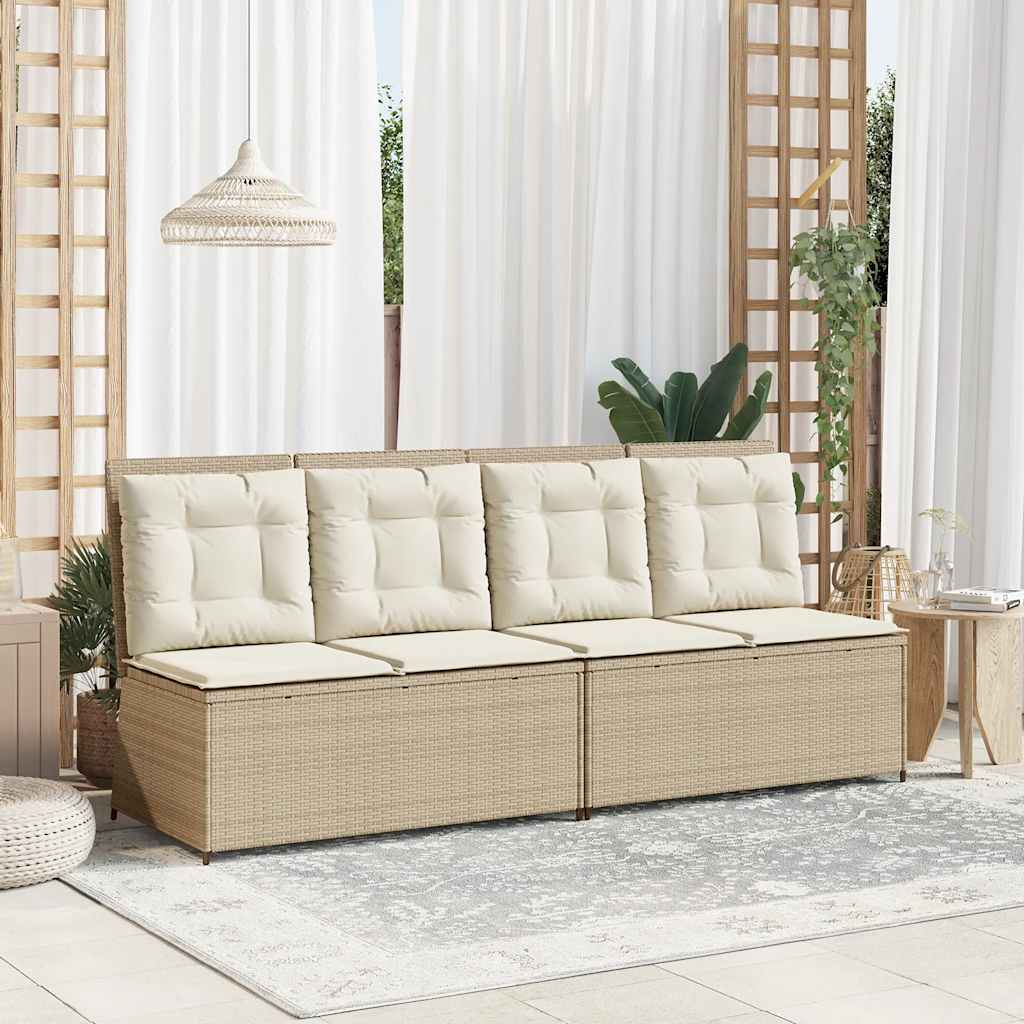 vidaXL Banc de jardin réglable avec coussins Beige Résine tressée