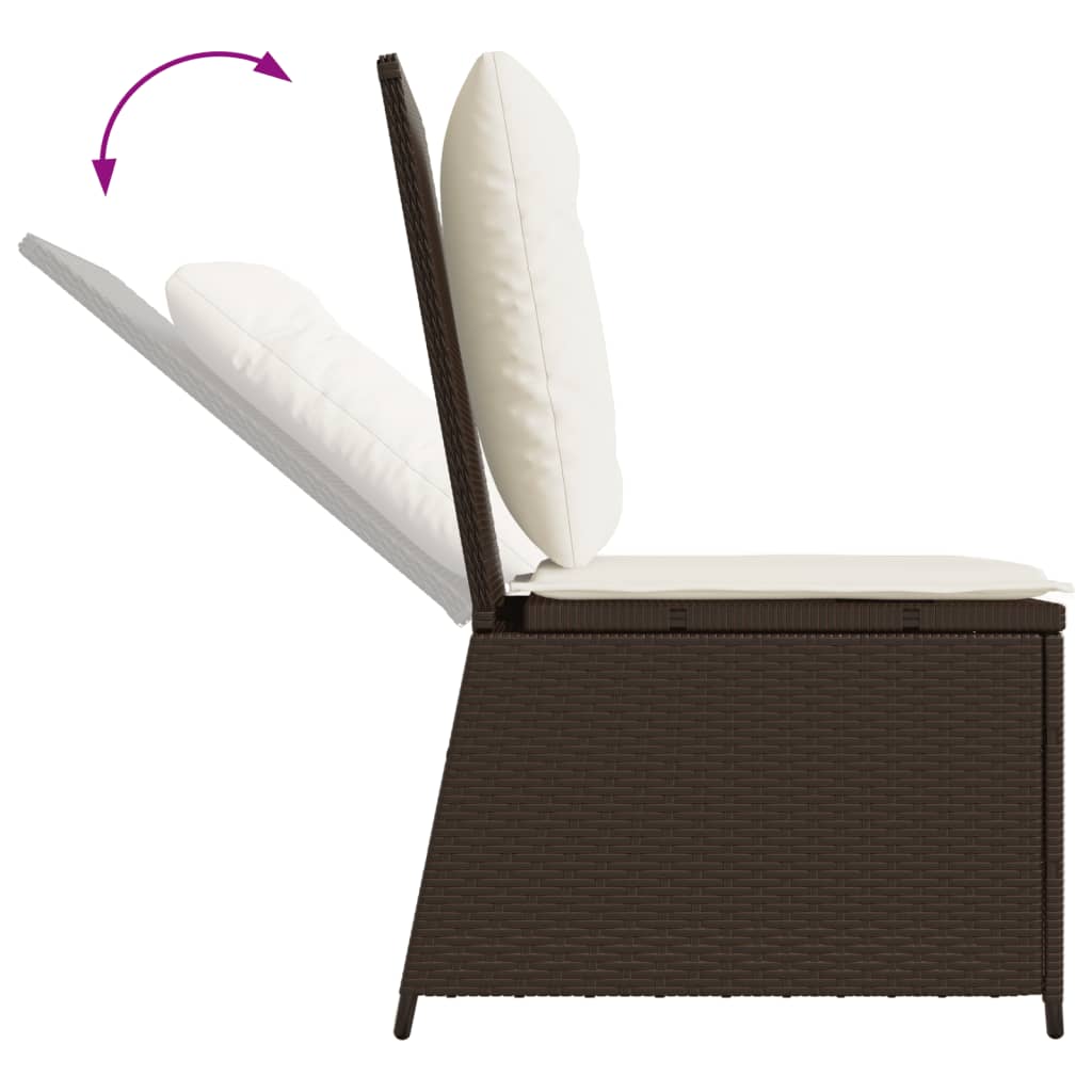 vidaXL Gartensessel mit Liegefunktion und Kissen Braun Poly Rattan