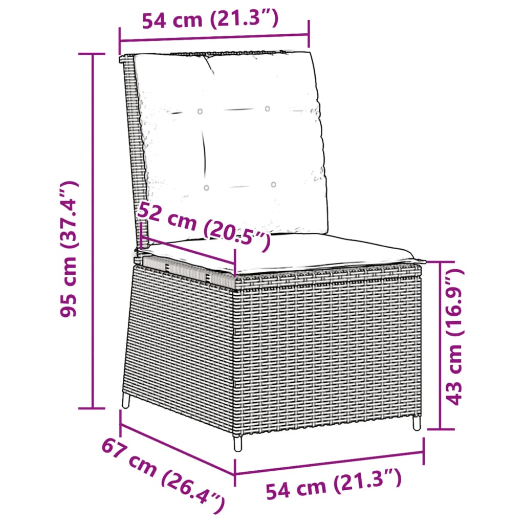vidaXL Gartensessel mit Liegefunktion und Kissen Braun Poly Rattan