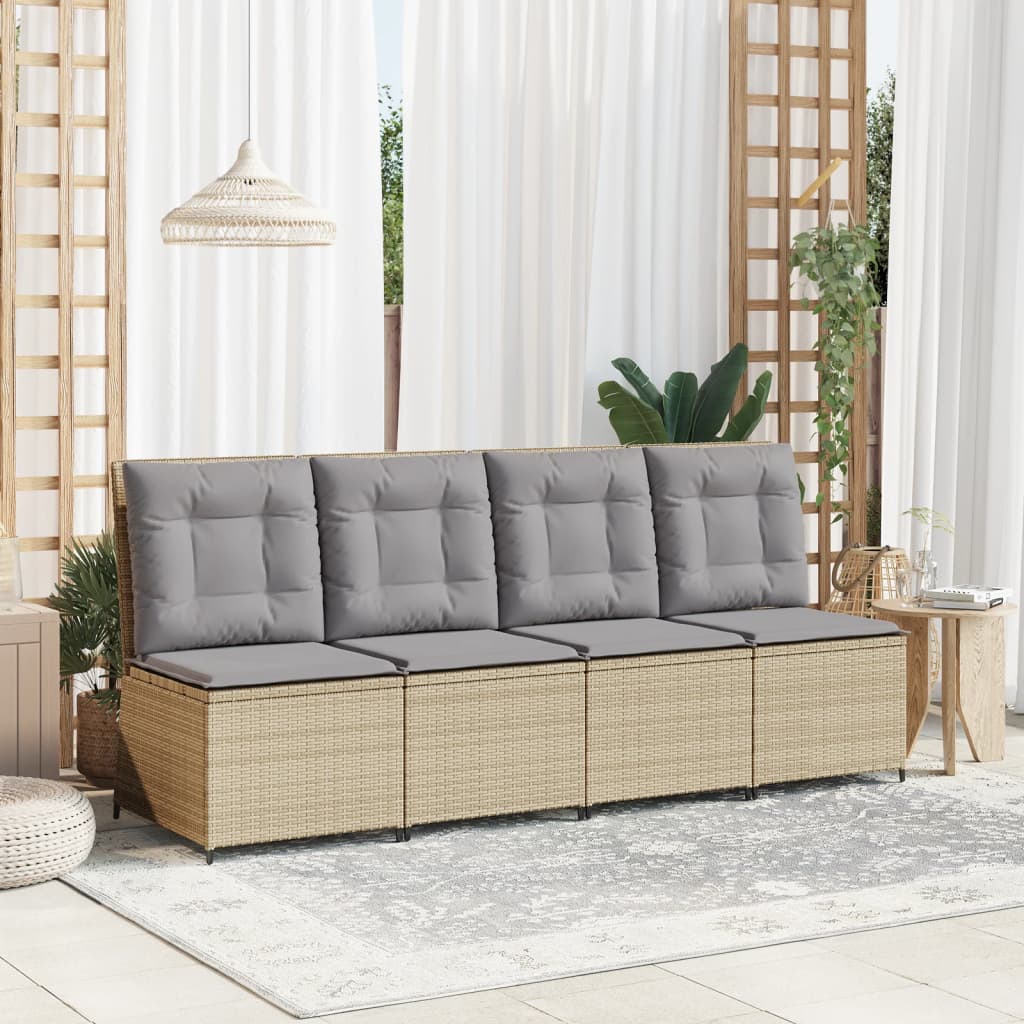 vidaXL Gartensessel mit Liegefunktion und Kissen Beige Poly Rattan