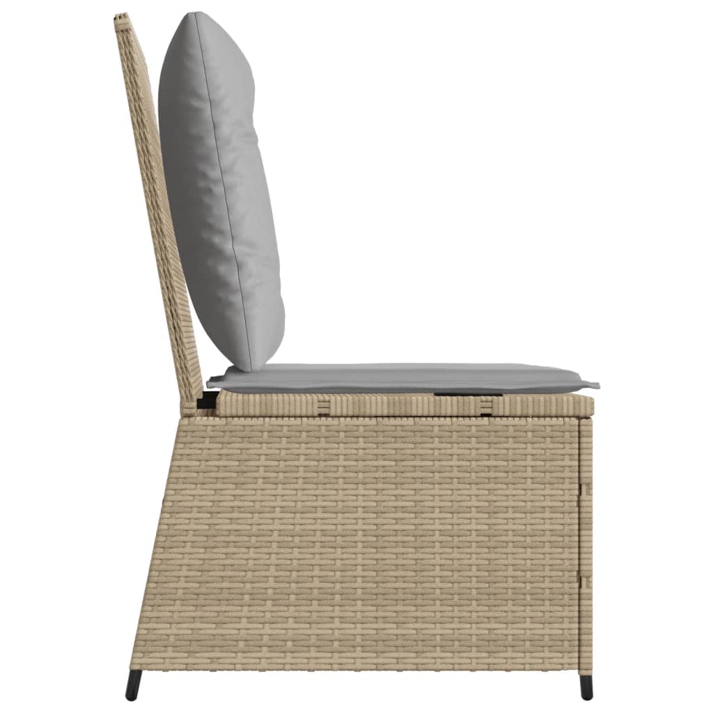 vidaXL Gartensessel mit Liegefunktion und Kissen Beige Poly Rattan