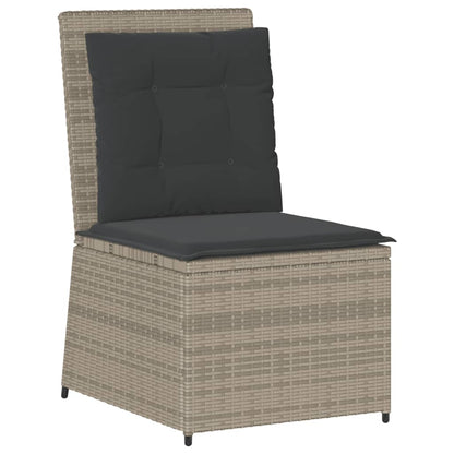 vidaXL Gartensessel mit Liegefunktion und Kissen Hellgrau Poly Rattan