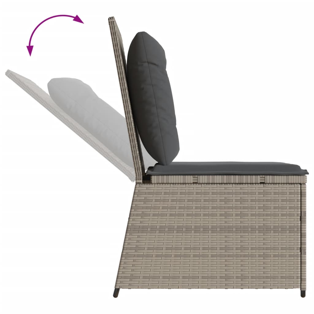 vidaXL Gartensessel mit Liegefunktion und Kissen Hellgrau Poly Rattan