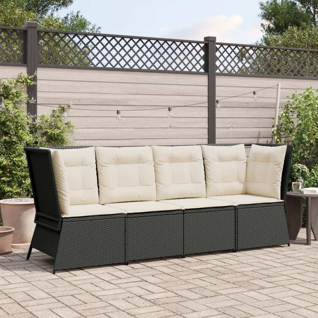 vidaXL Garten-Ecksofa mit Kissen Schwarz Poly Rattan