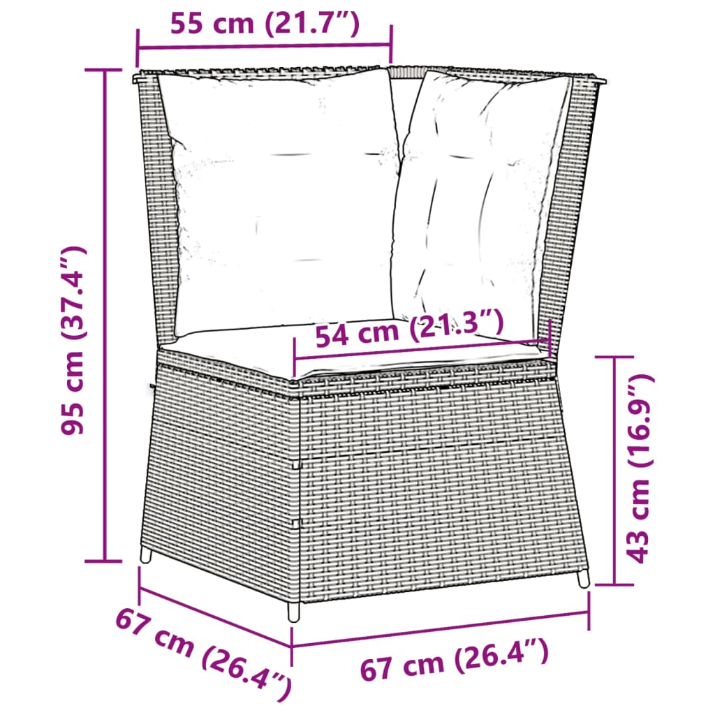 vidaXL Garten-Ecksofa mit Kissen Grau Poly Rattan