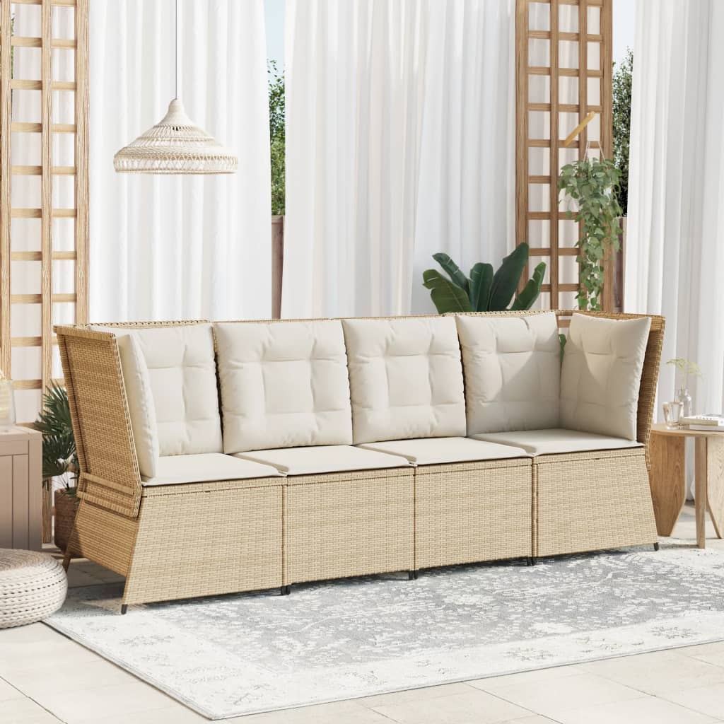vidaXL Garten-Ecksofa mit Kissen Beige Poly Rattan