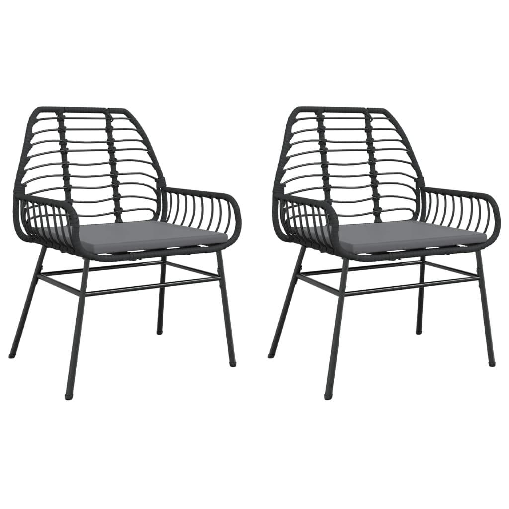 vidaXL Gartenstühle 2 Stk. mit Kissen Schwarz Poly Rattan