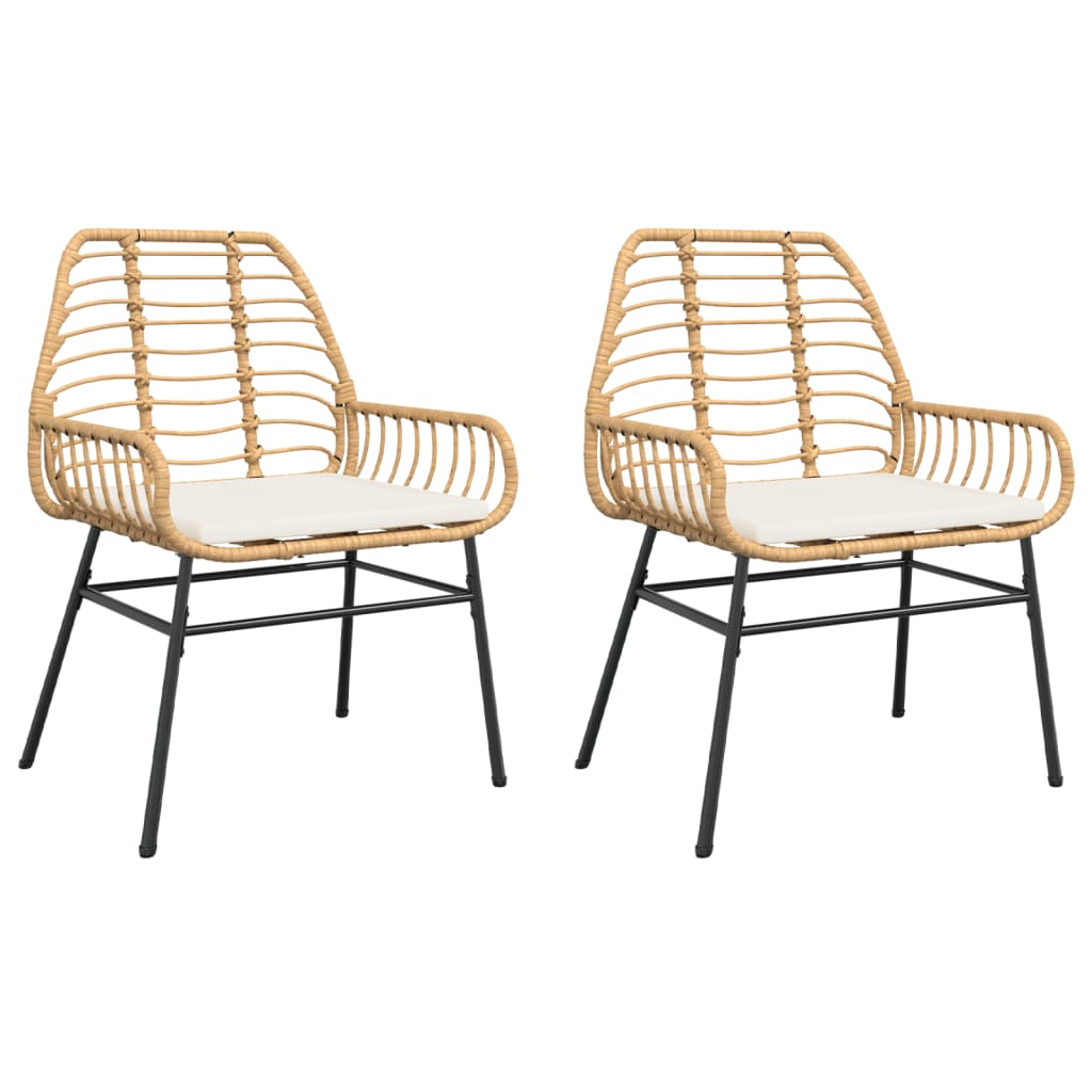 vidaXL Gartenstühle 2 Stk. mit Kissen Braun Poly Rattan