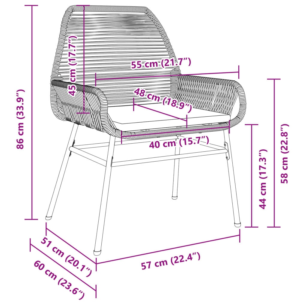 vidaXL Gartenstühle 2 Stk. mit Kissen Schwarz Poly Rattan