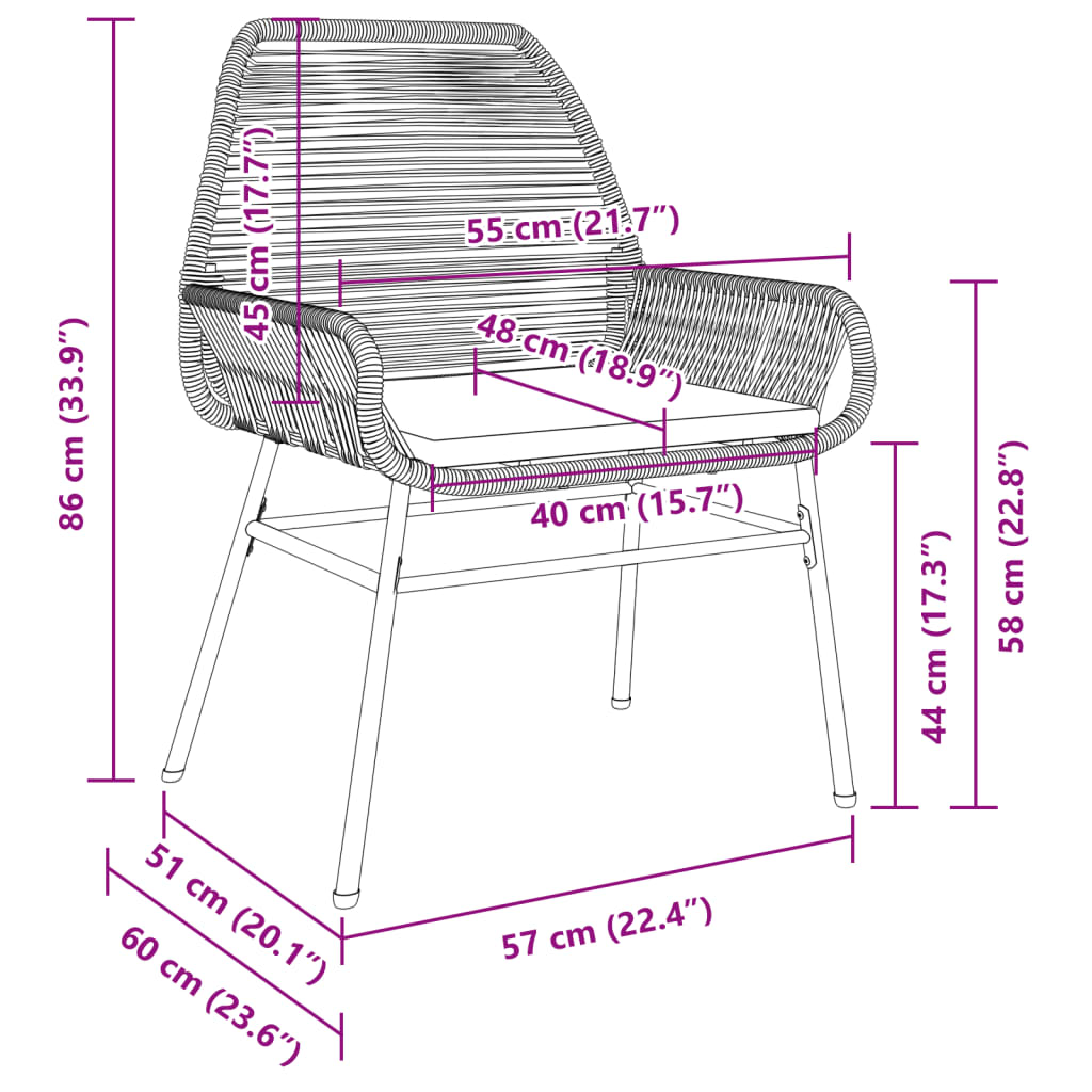 vidaXL Gartenstühle 2 Stk. mit Kissen Braun Poly Rattan