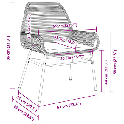 vidaXL Gartenstühle 2 Stk. mit Kissen Grau Poly Rattan