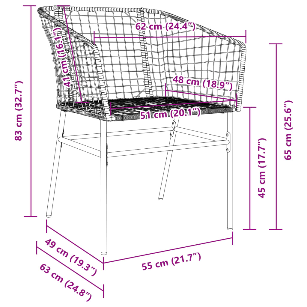 vidaXL Gartenstühle 2 Stk. Braun Poly Rattan