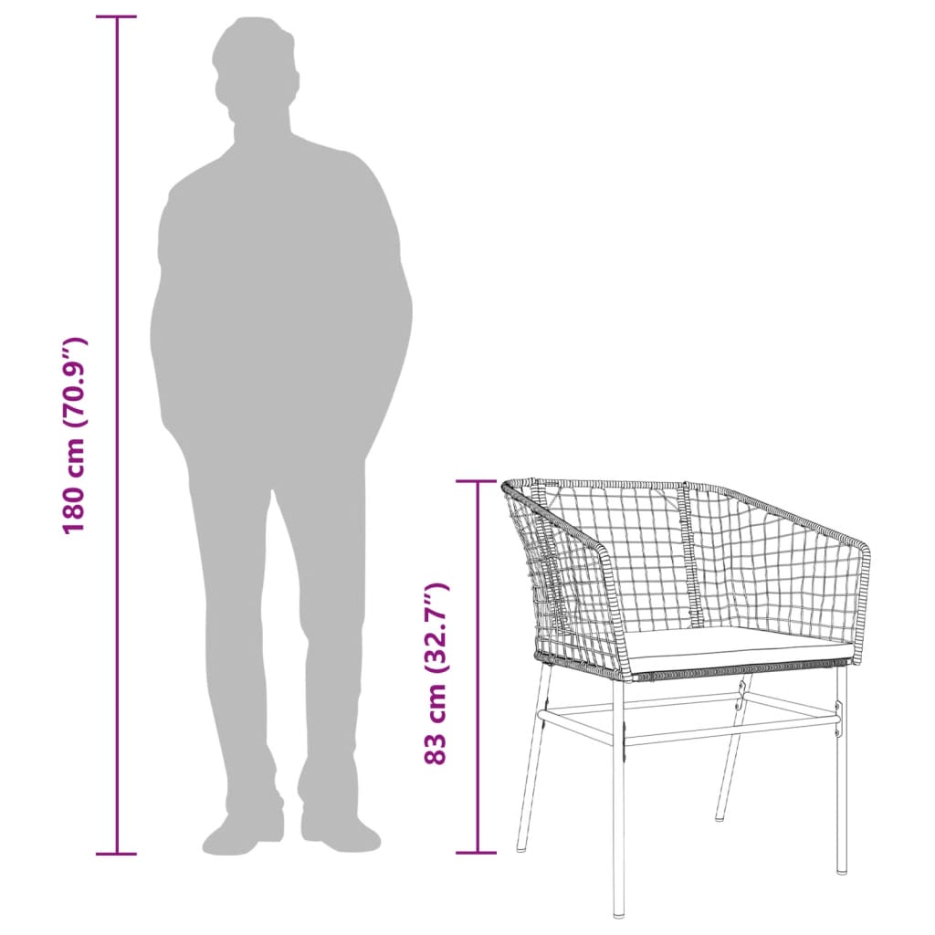 vidaXL Gartenstühle 2 Stk. mit Kissen Schwarz Poly Rattan