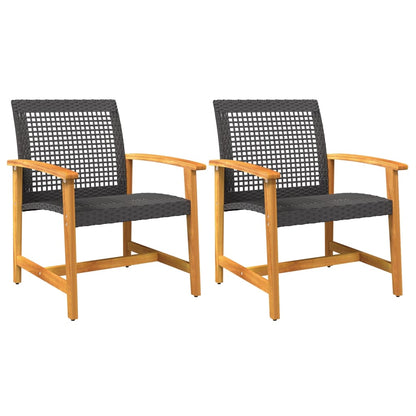 vidaXL Gartenstühle 2 Stk. Schwarz Poly Rattan und Akazienholz