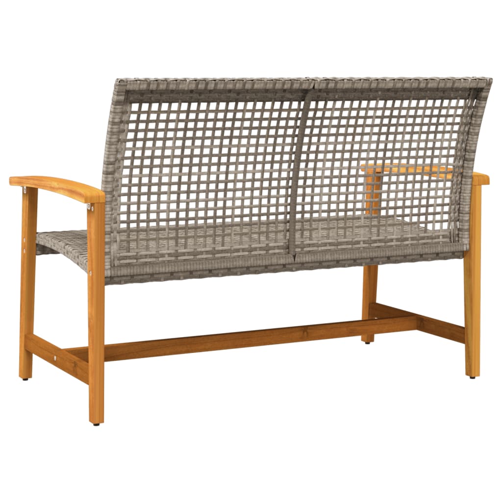 vidaXL Gartenbank Grau 112 cm Poly Rattan und Akazienholz