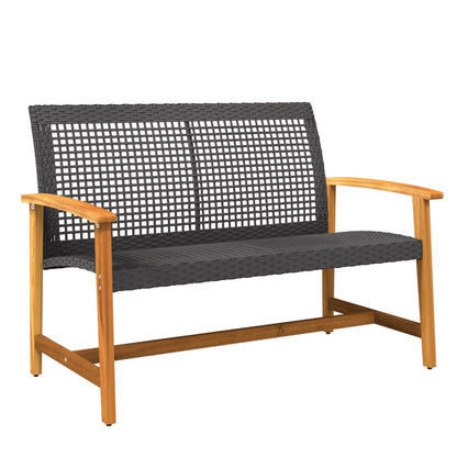 vidaXL Salon de jardin 5 pcs noir résine tressée et bois d'acacia