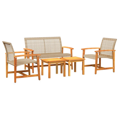 vidaXL 5-tlg. Garten-Lounge-Set Beige Poly Rattan und Akazienholz
