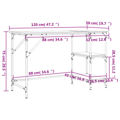 vidaXL Schreibtisch Räuchereiche 120x50x75 cm Metall Holzwerkstoff